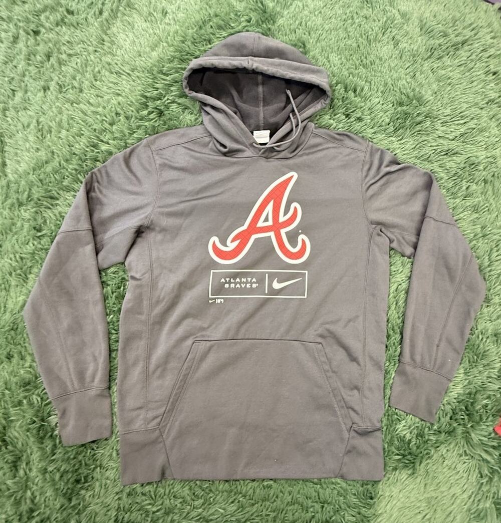 Nike Atlanta Braves MLB Hoodie Men's Gray Red Pullover Fan Apparel Sweatshirt M
